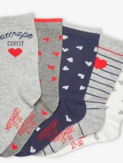 Alternative view of Lot De 5 Paires De Chaussettes Coeurs Fille BASICS Lot Bois De Rose Imprimé - Vertbaudet