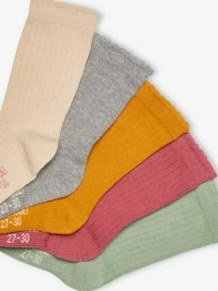 Lot De 5 Paires De Chaussettes En Maille Côtelée Fille Lot Beige - Vertbaudet -cyrillus boutique lot de 5 paires de chaussettes en maille cotelee fille 1
