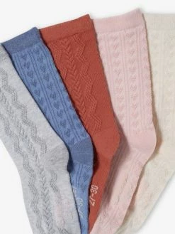 Alternative view of Lot De 5 Paires De Chaussettes Fille En Maille Fantaisie Coeurs Ou Torsades Lot Terre Battue - Vertbaudet