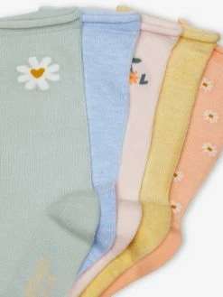 Alternative view of Lot De 5 Paires De Chaussettes Marguerites Fille En Maille Côtelée Abricot - Vertbaudet