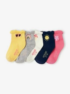 Lot De 5 Paires De Mi-chaussettes Brodées Lot Jaune Clair - Vertbaudet