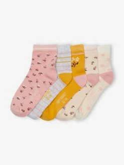Lot De 5 Paires De Mi-chaussettes Fleurs Fille Vieux Rose - Vertbaudet