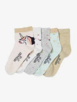 Lot De 5 Paires De Mi-chaussettes "Licorne" Fille Lot Rose Pale - Vertbaudet