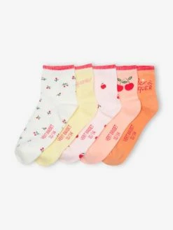 Lot De 5 Paires De Mi-chaussettes "Tutti Frutti" Fille Blush - Vertbaudet