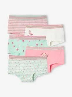 Lot De 5 Shorties Fille Lot Bleu Et Rose - Vertbaudet