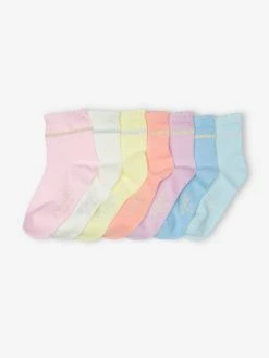 Lot De 7 Paires De Mi-chaussettes Fille BASICS Rose - Vertbaudet