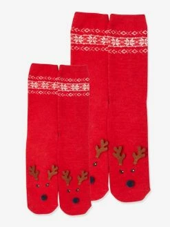Pack Chaussettes Noël Fille Enfant + Adulte Rouge Foncé Imprimé - Vertbaudet -cyrillus boutique pack chaussettes noel fille enfant adulte 3