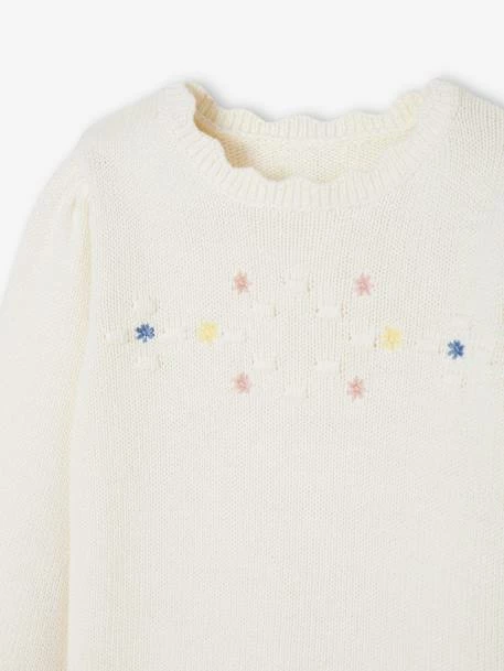 Pull Brodé Fleurs Fille écru - Vertbaudet 3 Pull Brodé Fleurs Fille écru - Vertbaudet – Image 3