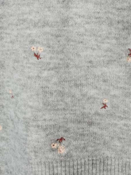 Pull Brodé Fleurs Fille Gris Chiné - Vertbaudet 3 Pull Brodé Fleurs Fille Gris Chiné - Vertbaudet – Image 3