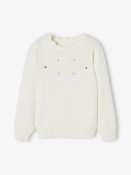 Pull Brodé Fleurs Fille écru - Vertbaudet 1 Pull Brodé Fleurs Fille écru - Vertbaudet