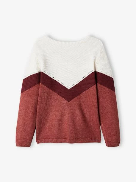 Pull Colorblock Fille Bordeaux - Vertbaudet 2 Pull Colorblock Fille Bordeaux - Vertbaudet – Image 2
