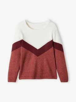Pull Colorblock Fille Bordeaux - Vertbaudet
