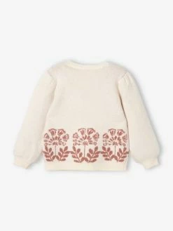 Alternative view of Pull Douillet Motifs Jacquard Fleurs Fille Beige - Vertbaudet