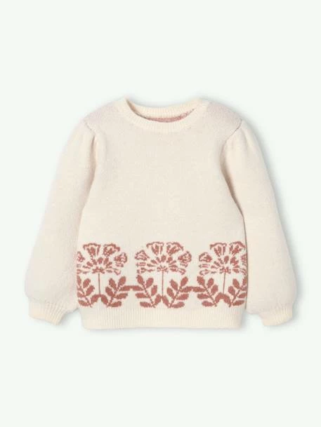 Pull Douillet Motifs Jacquard Fleurs Fille Beige - Vertbaudet 1 Pull Douillet Motifs Jacquard Fleurs Fille Beige - Vertbaudet