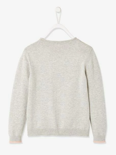 Pull Fille Motif Graphique Fleurs Brodées Gris Clair Chiné - Vertbaudet 2 Pull Fille Motif Graphique Fleurs Brodées Gris Clair Chiné - Vertbaudet – Image 2
