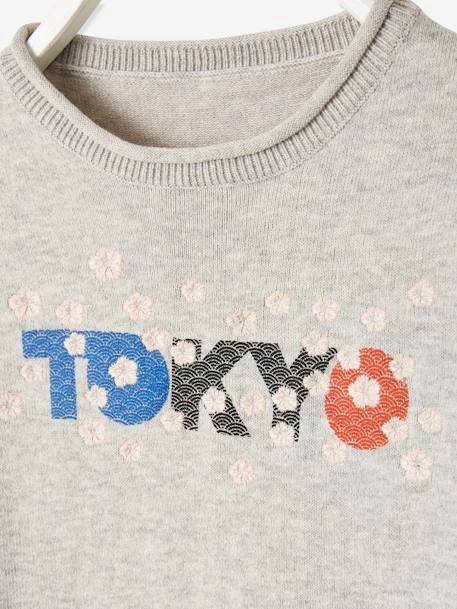Pull Fille Motif Graphique Fleurs Brodées Gris Clair Chiné - Vertbaudet 3 Pull Fille Motif Graphique Fleurs Brodées Gris Clair Chiné - Vertbaudet – Image 3
