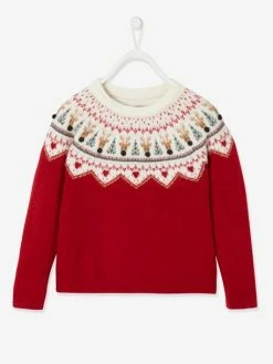 Pull Jacquard De Noël Fille Rouge - Vertbaudet -cyrillus boutique pull jacquard de noel fille 2