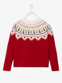 Pull Jacquard De Noël Fille Rouge - Vertbaudet -cyrillus boutique pull jacquard de noel fille 3