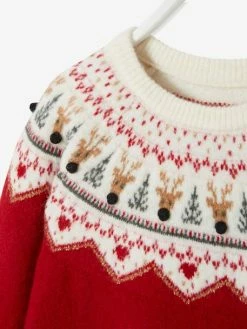 Pull Jacquard De Noël Fille Rouge - Vertbaudet -cyrillus boutique pull jacquard de noel fille 4