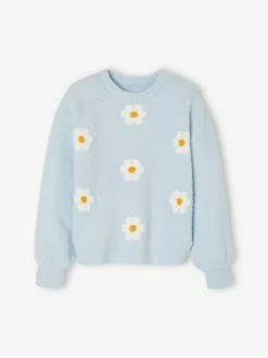 Pull Jacquard Duveteux Fille Bleu Ciel - Vertbaudet