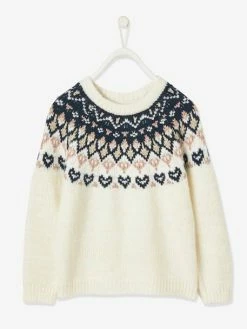 Pull Jacquard Fille Motifs Irisés Ivoire - Vertbaudet