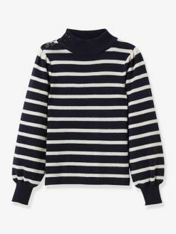 Pull Marin Fille CYRILLUS Laine Et Coton Rayé Bleu - Cyrillus