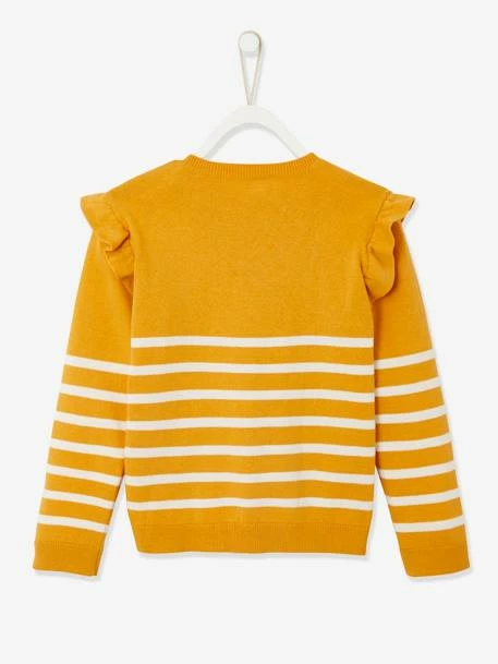 Pull Marinière Volanté Fille Jaune D'or Rayé - Vertbaudet 2 Pull Marinière Volanté Fille Jaune D'or Rayé - Vertbaudet – Image 2