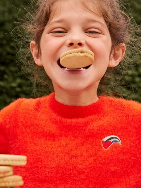 Pull Ultra Doux Fille Coeur Brodé Irisé Orange Vif - Vertbaudet 2 Pull Ultra Doux Fille Coeur Brodé Irisé Orange Vif - Vertbaudet – Image 2