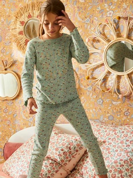 Pyjama Fille Fleuri En Maille Côtelée Light Sauge - Vertbaudet 2 Pyjama Fille Fleuri En Maille Côtelée Light Sauge - Vertbaudet – Image 2