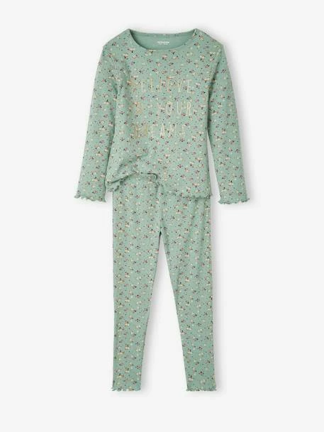 Pyjama Fille Fleuri En Maille Côtelée Light Sauge - Vertbaudet 3 Pyjama Fille Fleuri En Maille Côtelée Light Sauge - Vertbaudet – Image 3