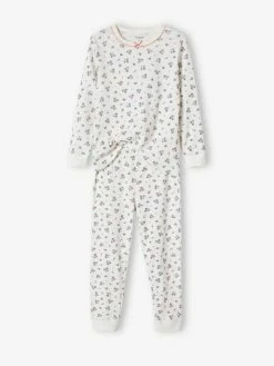 Pyjama Fille Personnalisable En Maille Côtelée Avec Imprimé Fleuri écru - Vertbaudet