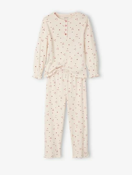 Pyjama Imprimé En Maille Côtelée Fille Rose Clair - Vertbaudet 3 Pyjama Imprimé En Maille Côtelée Fille Rose Clair - Vertbaudet – Image 3
