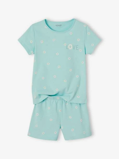 Pyjashort Fille Marguerites Basics Vert D'eau - Vertbaudet 1 Pyjashort Fille Marguerites Basics Vert D'eau - Vertbaudet