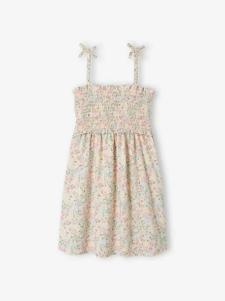 Robe à Bretelles Smockée Motifs Exotiques Fille écru - Vertbaudet 1 Robe à Bretelles Smockée Motifs Exotiques Fille écru - Vertbaudet