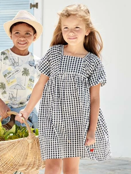 Robe à Carreaux Vichy Fille Manche Boules Carreaux Marine - Vertbaudet 1 Robe à Carreaux Vichy Fille Manche Boules Carreaux Marine - Vertbaudet