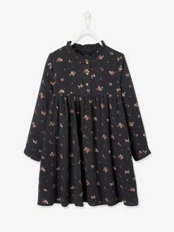 Robe à Collerette En Gaze De Coton Fille Caramel - Vertbaudet