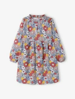 Robe à Fleurs Smokée épaules Fille Bleu Jean Imprimé - Vertbaudet