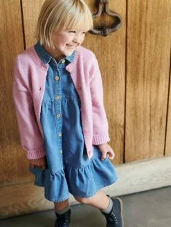 Robe Ă Volant En Denim Fille Stone - Vertbaudet
