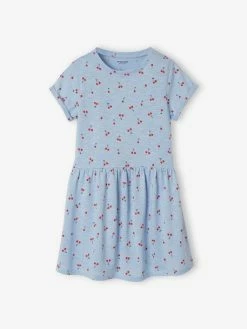 Robe Basics Imprimée Fille Manches Courtes Vert émeraude - Vertbaudet