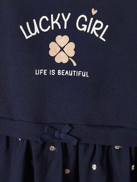 Robe Bi-matière à Capuche Fille Bleu - Vertbaudet 3 Robe Bi-matière à Capuche Fille Bleu - Vertbaudet – Image 3