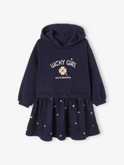 Robe Bi-matière à Capuche Fille Bleu - Vertbaudet