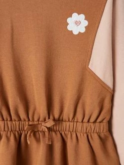 Robe Bicolore En Molleton Fille Badge Fleur Brodé Bicolore - Vertbaudet -cyrillus boutique robe bicolore en molleton fille badge fleur brode 2