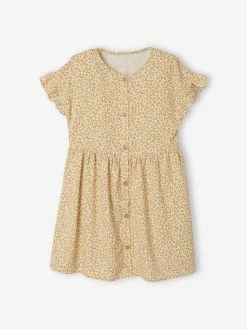 Robe Boutonnée à Fleurs Fille écru - Vertbaudet