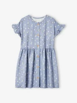 Robe Boutonnée à Fleurs Fille écru - Vertbaudet -cyrillus boutique robe boutonnee a fleurs fille 3