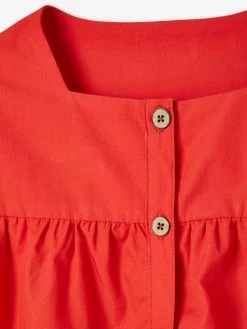 Robe Boutonnée En Popeline Fille Rouge écarlate - Vertbaudet -cyrillus boutique robe boutonnee en popeline fille 2