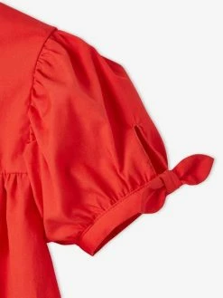 Robe Boutonnée En Popeline Fille Rouge écarlate - Vertbaudet -cyrillus boutique robe boutonnee en popeline fille 3