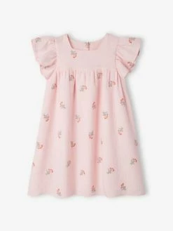 Alternative view of Robe Brodée Fleurs En Gaze De Coton Fille Rose - Vertbaudet