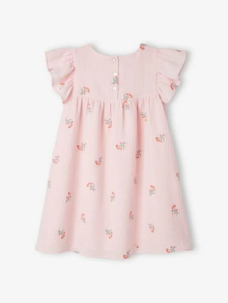 Robe Brodée Fleurs En Gaze De Coton Fille Rose - Vertbaudet 3 Robe Brodée Fleurs En Gaze De Coton Fille Rose - Vertbaudet – Image 3