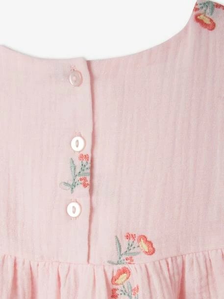 Robe Brodée Fleurs En Gaze De Coton Fille Rose - Vertbaudet 5 Robe Brodée Fleurs En Gaze De Coton Fille Rose - Vertbaudet – Image 5