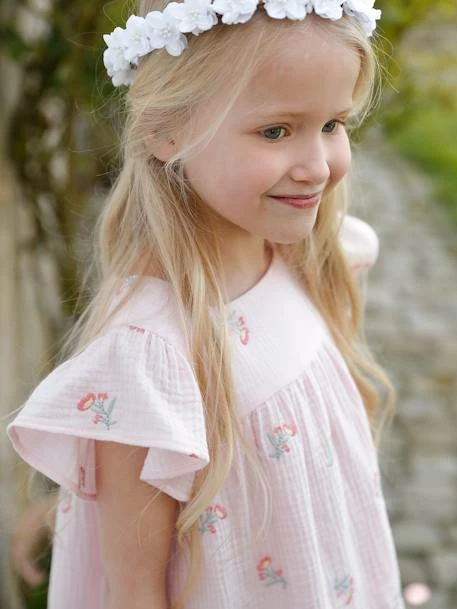 Robe Brodée Fleurs En Gaze De Coton Fille Rose - Vertbaudet 6 Robe Brodée Fleurs En Gaze De Coton Fille Rose - Vertbaudet – Image 6